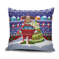 Liechtenstein Christmas Pillow Cover with Reindeer Character Holiday Village and Plaid Sleeves - Wonder Print Shop
