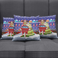 Liechtenstein Christmas Pillow Cover with Reindeer Character Holiday Village and Plaid Sleeves - Wonder Print Shop