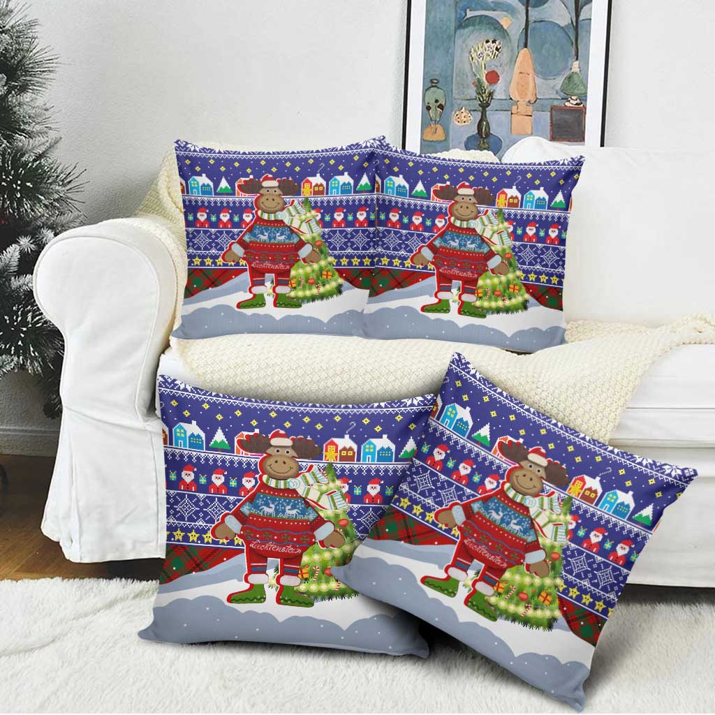 Liechtenstein Christmas Pillow Cover with Reindeer Character Holiday Village and Plaid Sleeves - Wonder Print Shop