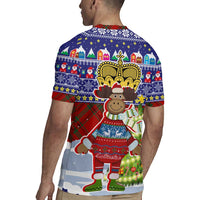 Liechtenstein Christmas Rugby Jersey with Reindeer Character Holiday Village and Plaid Sleeves - Wonder Print Shop