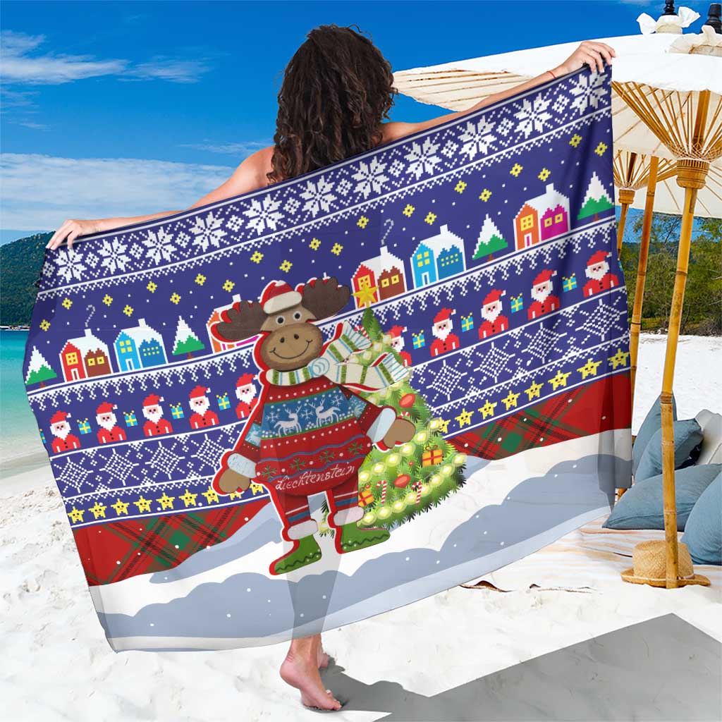 Liechtenstein Christmas Sarong with Reindeer Character Holiday Village and Plaid Sleeves - Wonder Print Shop