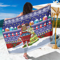 Liechtenstein Christmas Sarong with Reindeer Character Holiday Village and Plaid Sleeves - Wonder Print Shop