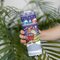 Liechtenstein Christmas Skinny Tumbler with Reindeer Character Holiday Village and Plaid Sleeves - Wonder Print Shop