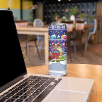 Liechtenstein Christmas Skinny Tumbler with Reindeer Character Holiday Village and Plaid Sleeves - Wonder Print Shop
