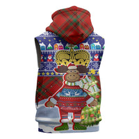 Liechtenstein Christmas Sleeveless Zip Hoodie with Reindeer Character Holiday Village and Plaid Sleeves - Wonder Print Shop