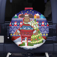 Liechtenstein Christmas Spare Tire Cover with Reindeer Character Holiday Village and Plaid Sleeves - Wonder Print Shop