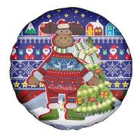 Liechtenstein Christmas Spare Tire Cover with Reindeer Character Holiday Village and Plaid Sleeves - Wonder Print Shop