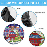Liechtenstein Christmas Spare Tire Cover with Reindeer Character Holiday Village and Plaid Sleeves - Wonder Print Shop