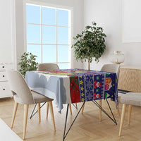 Liechtenstein Christmas Tablecloth with Reindeer Character Holiday Village and Plaid Sleeves - Wonder Print Shop