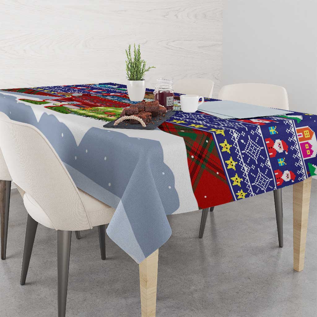 Liechtenstein Christmas Tablecloth with Reindeer Character Holiday Village and Plaid Sleeves - Wonder Print Shop