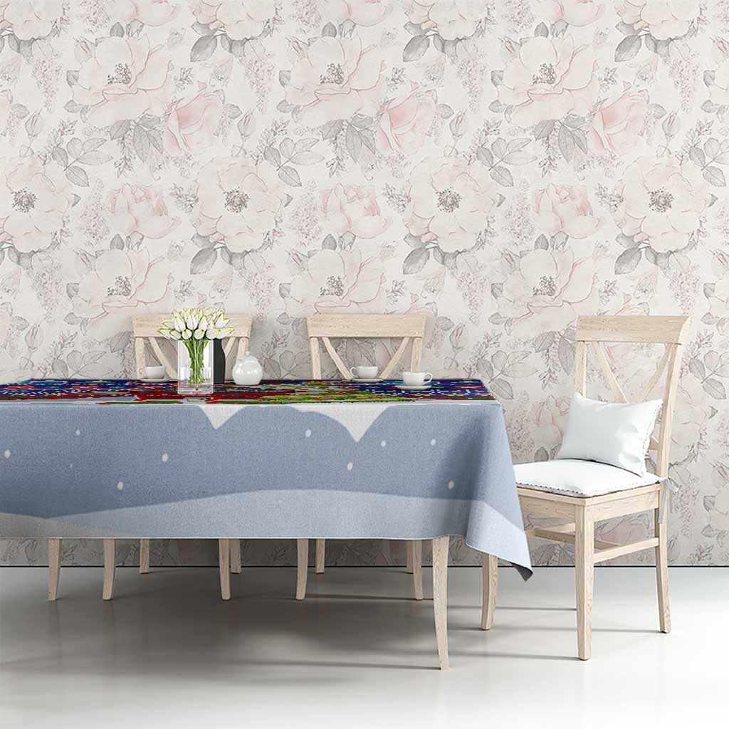 Liechtenstein Christmas Tablecloth with Reindeer Character Holiday Village and Plaid Sleeves - Wonder Print Shop