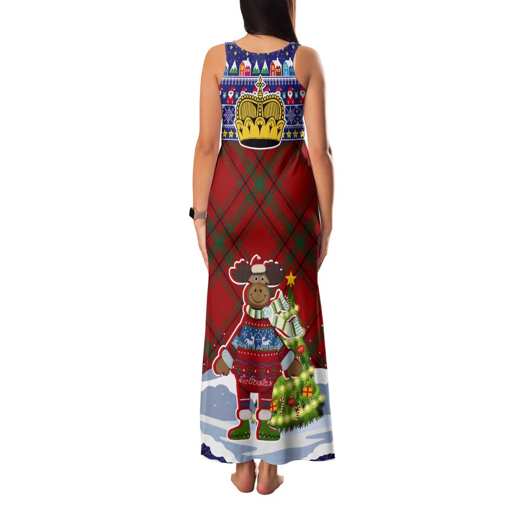 Liechtenstein Christmas Tank Maxi Dress with Reindeer Character Holiday Village and Plaid Sleeves - Wonder Print Shop