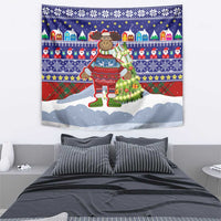 Liechtenstein Christmas Tapestry with Reindeer Character Holiday Village and Plaid Sleeves - Wonder Print Shop