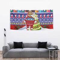 Liechtenstein Christmas Tapestry with Reindeer Character Holiday Village and Plaid Sleeves - Wonder Print Shop