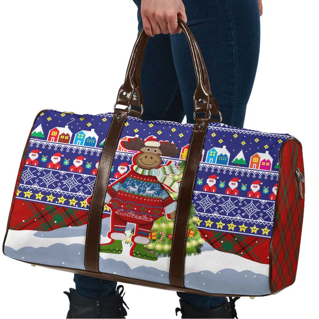 Liechtenstein Christmas Travel Bag with Reindeer Character Holiday Village and Plaid Sleeves - Wonder Print Shop