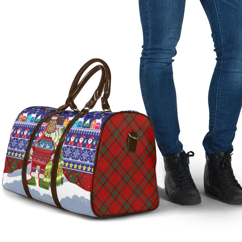 Liechtenstein Christmas Travel Bag with Reindeer Character Holiday Village and Plaid Sleeves - Wonder Print Shop