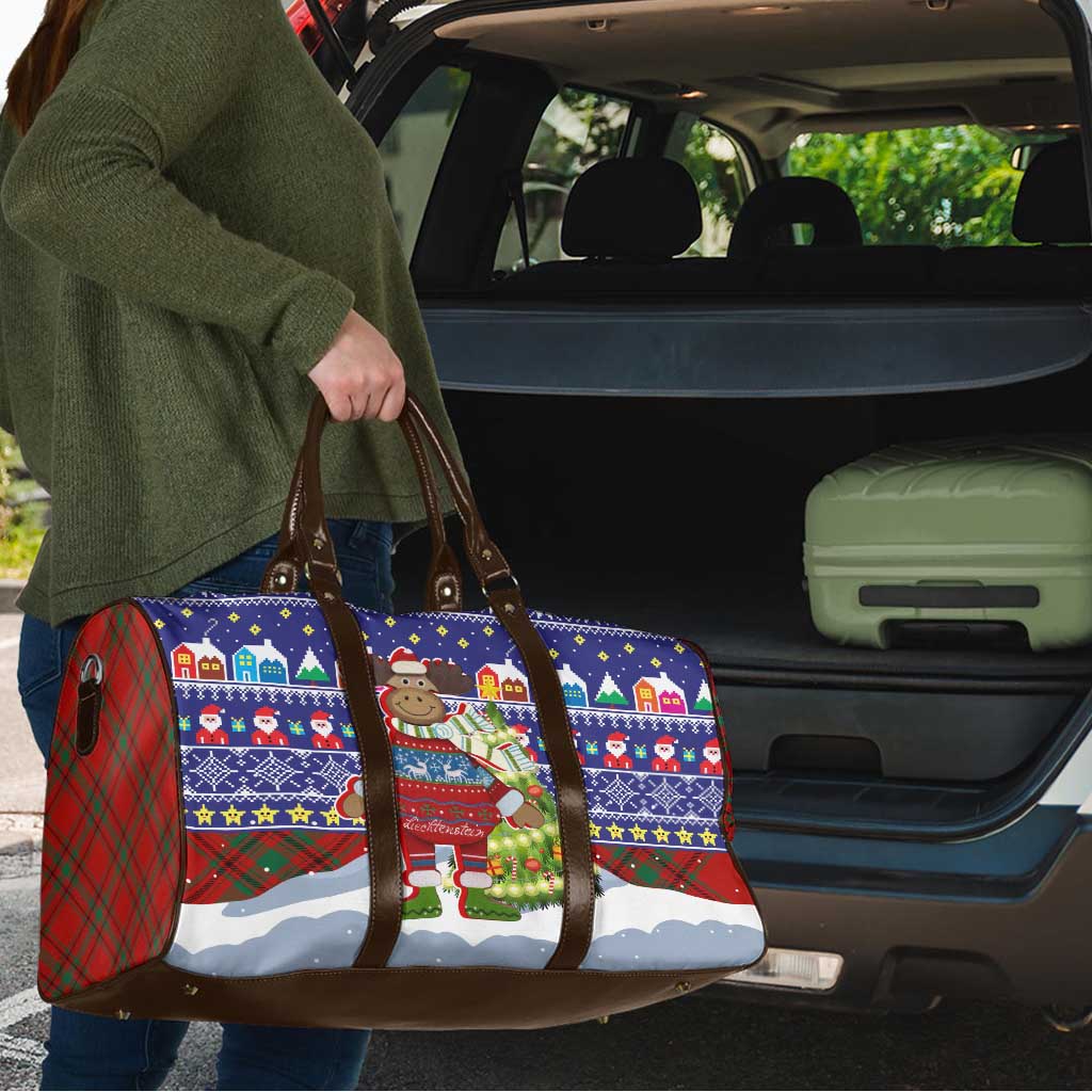 Liechtenstein Christmas Travel Bag with Reindeer Character Holiday Village and Plaid Sleeves - Wonder Print Shop