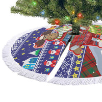 Liechtenstein Christmas Tree Skirt with Reindeer Character Holiday Village and Plaid Sleeves - Wonder Print Shop