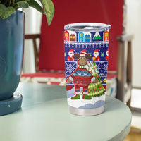 Liechtenstein Christmas Tumbler Cup with Reindeer Character Holiday Village and Plaid Sleeves - Wonder Print Shop