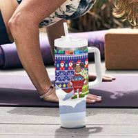 Liechtenstein Christmas Tumbler With Handle with Reindeer Character Holiday Village and Plaid Sleeves - Wonder Print Shop