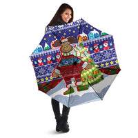 Liechtenstein Christmas Umbrella with Reindeer Character Holiday Village and Plaid Sleeves - Wonder Print Shop