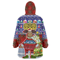 Liechtenstein Christmas Wearable Blanket Hoodie with Reindeer Character Holiday Village and Plaid Sleeves - Wonder Print Shop