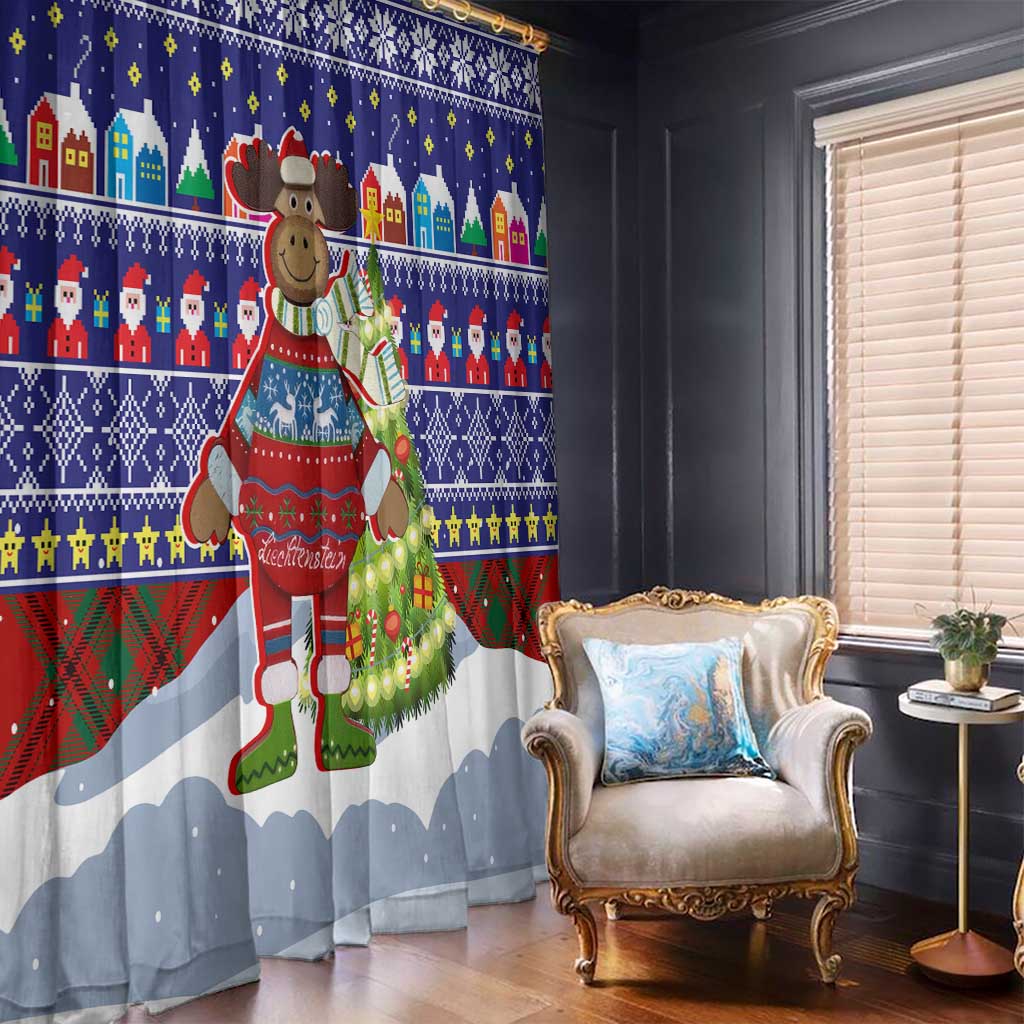 Liechtenstein Christmas Window Curtain with Reindeer Character Holiday Village and Plaid Sleeves - Wonder Print Shop