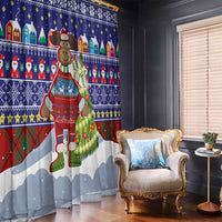 Liechtenstein Christmas Window Curtain with Reindeer Character Holiday Village and Plaid Sleeves - Wonder Print Shop