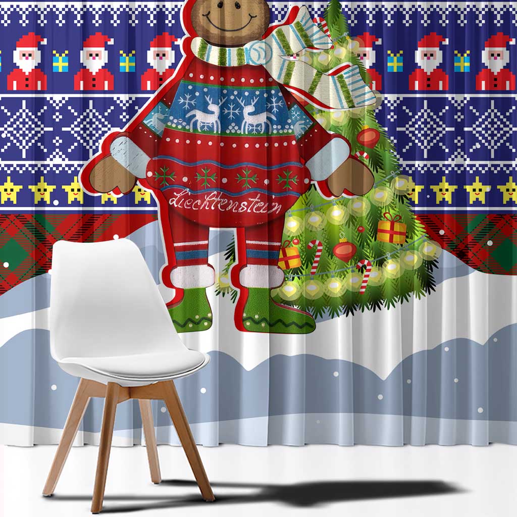 Liechtenstein Christmas Window Curtain with Reindeer Character Holiday Village and Plaid Sleeves - Wonder Print Shop