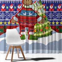 Liechtenstein Christmas Window Curtain with Reindeer Character Holiday Village and Plaid Sleeves - Wonder Print Shop