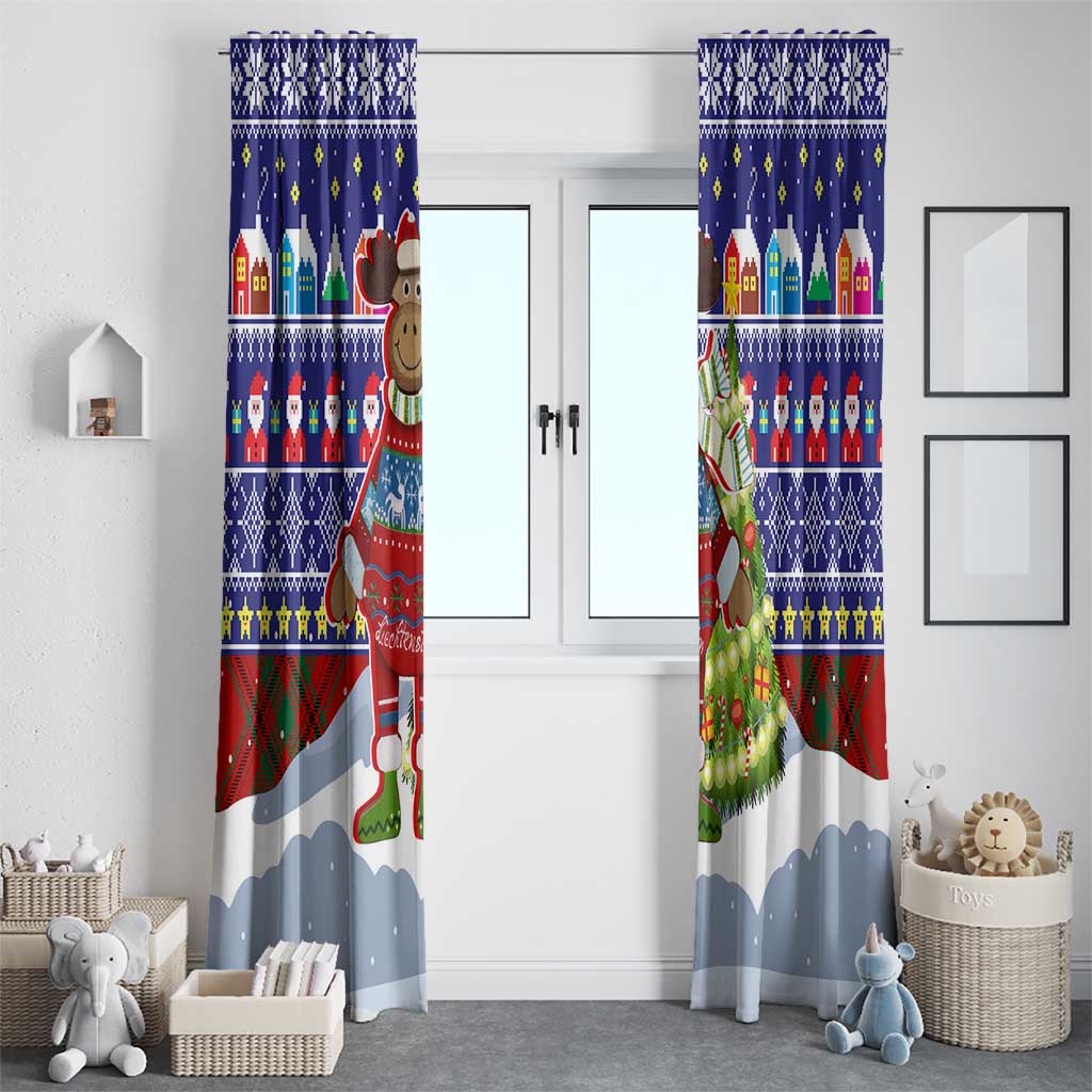Liechtenstein Christmas Window Curtain with Reindeer Character Holiday Village and Plaid Sleeves - Wonder Print Shop