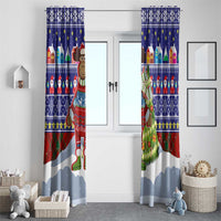 Liechtenstein Christmas Window Curtain with Reindeer Character Holiday Village and Plaid Sleeves - Wonder Print Shop