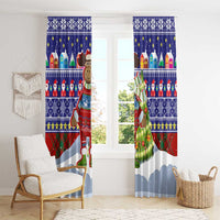 Liechtenstein Christmas Window Curtain with Reindeer Character Holiday Village and Plaid Sleeves - Wonder Print Shop
