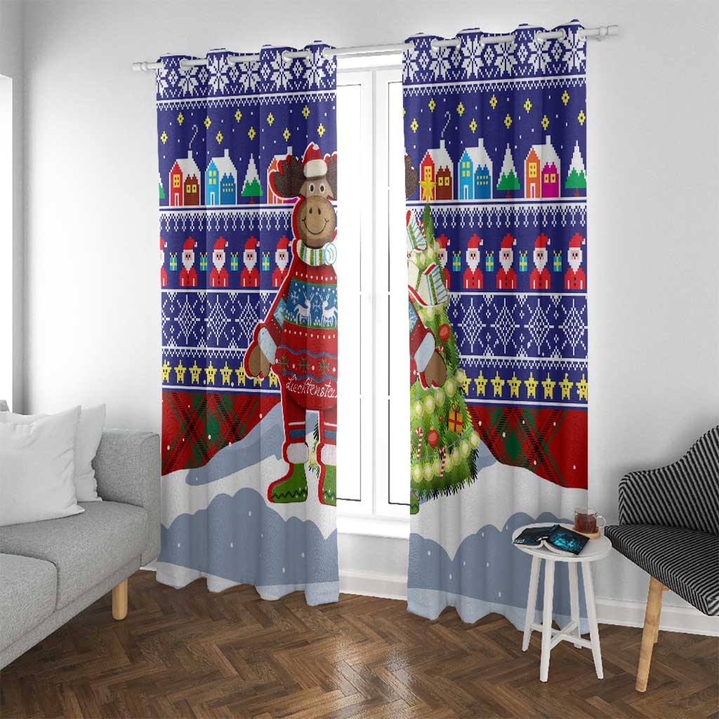 Liechtenstein Christmas Window Curtain with Reindeer Character Holiday Village and Plaid Sleeves - Wonder Print Shop