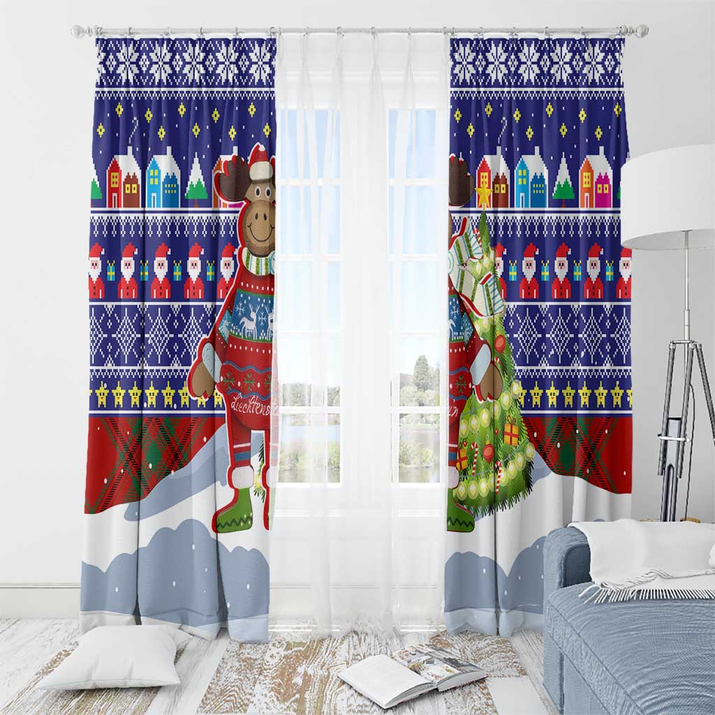 Liechtenstein Christmas Window Curtain with Reindeer Character Holiday Village and Plaid Sleeves - Wonder Print Shop