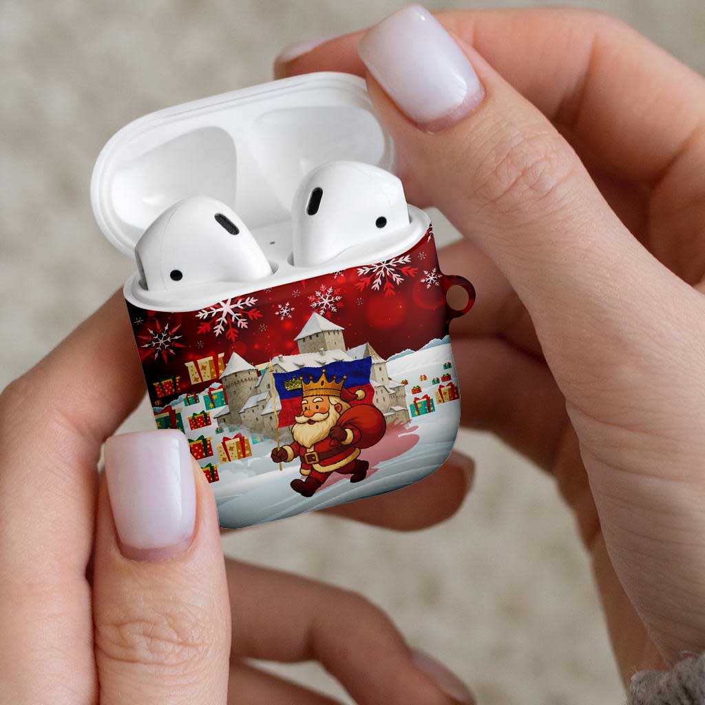 Liechtenstein Christmas AirPods Case with Santa Claus Castle Snowflakes and National Flag - Wonder Print Shop