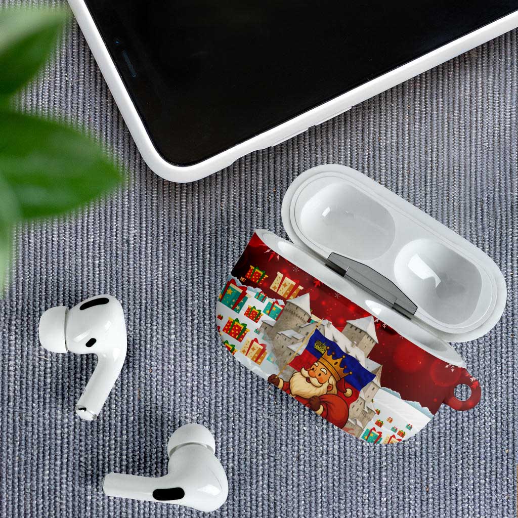 Liechtenstein Christmas AirPods Case with Santa Claus Castle Snowflakes and National Flag - Wonder Print Shop