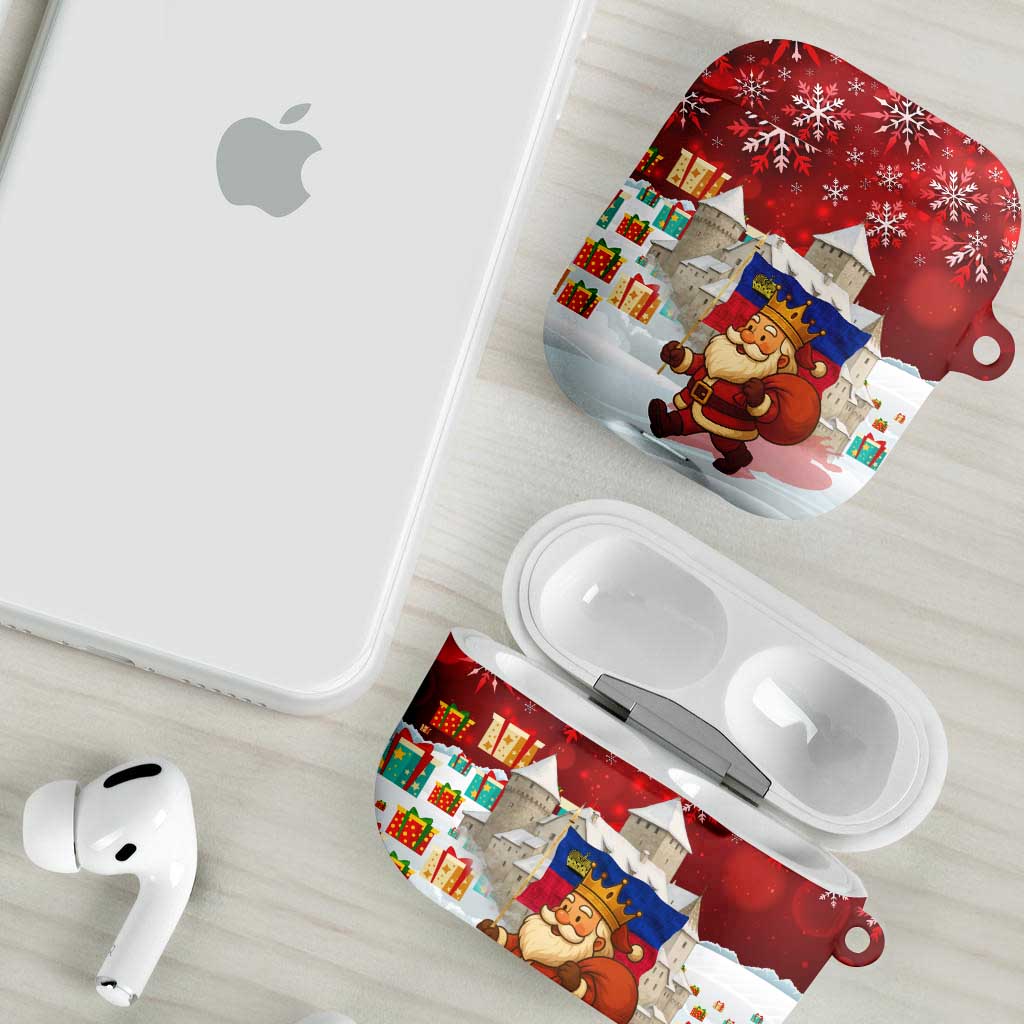 Liechtenstein Christmas AirPods Case with Santa Claus Castle Snowflakes and National Flag - Wonder Print Shop