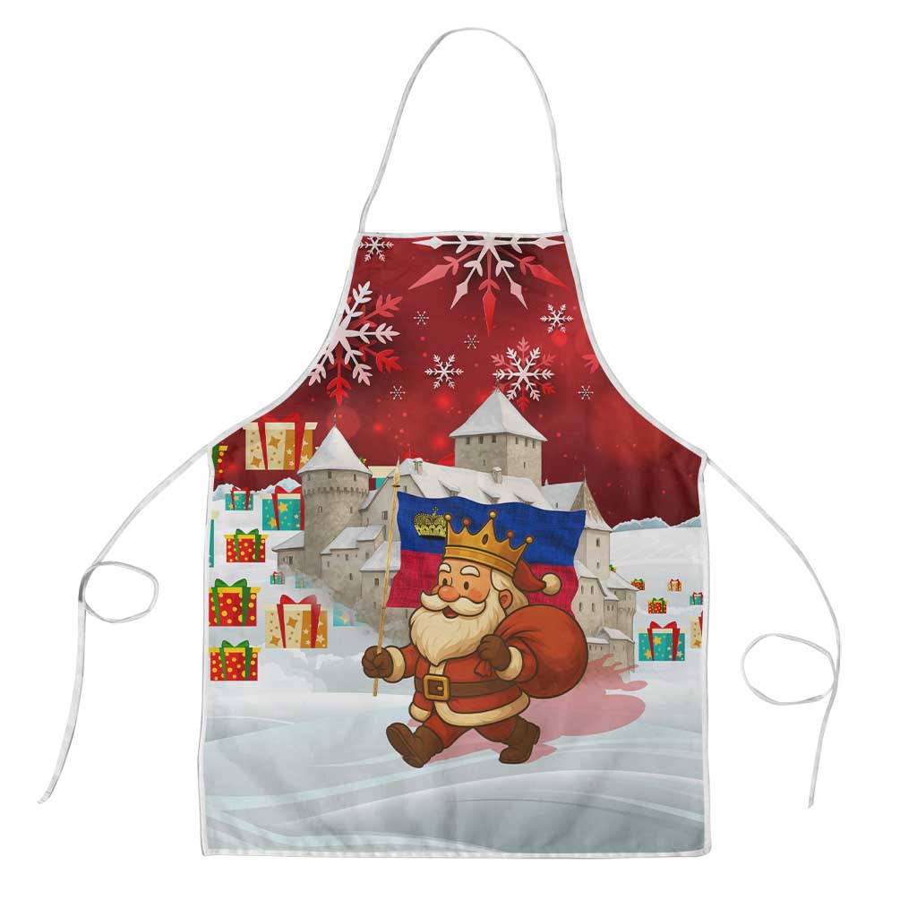 Liechtenstein Christmas Apron with Santa Claus Castle Snowflakes and National Flag - Wonder Print Shop