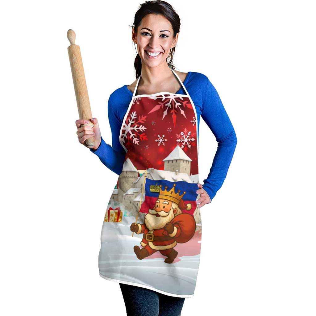 Liechtenstein Christmas Apron with Santa Claus Castle Snowflakes and National Flag - Wonder Print Shop