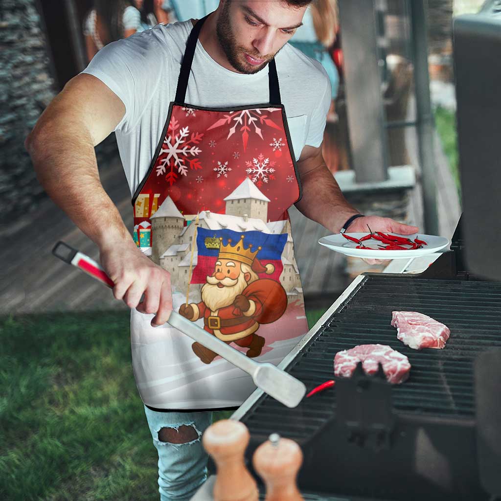 Liechtenstein Christmas Apron with Santa Claus Castle Snowflakes and National Flag - Wonder Print Shop