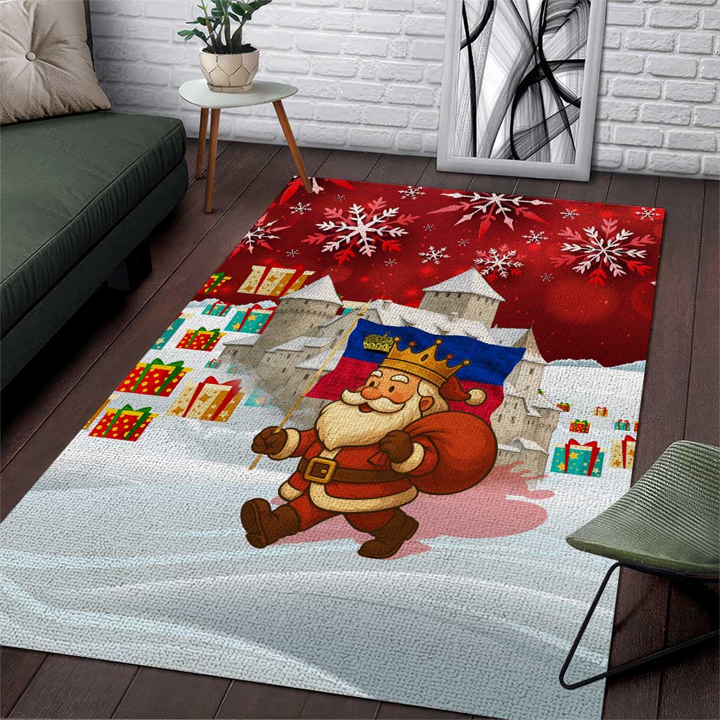 Liechtenstein Christmas Area Rug with Santa Claus Castle Snowflakes and National Flag - Wonder Print Shop