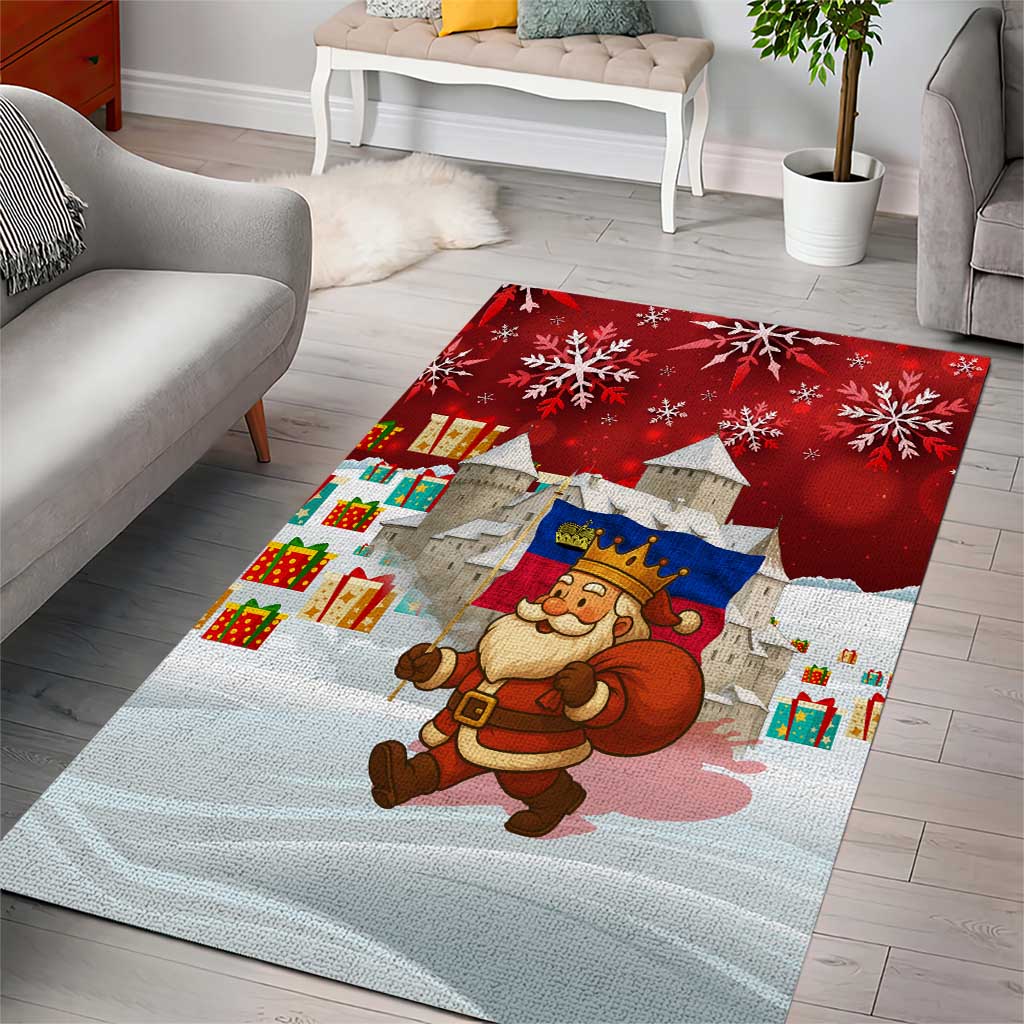 Liechtenstein Christmas Area Rug with Santa Claus Castle Snowflakes and National Flag - Wonder Print Shop