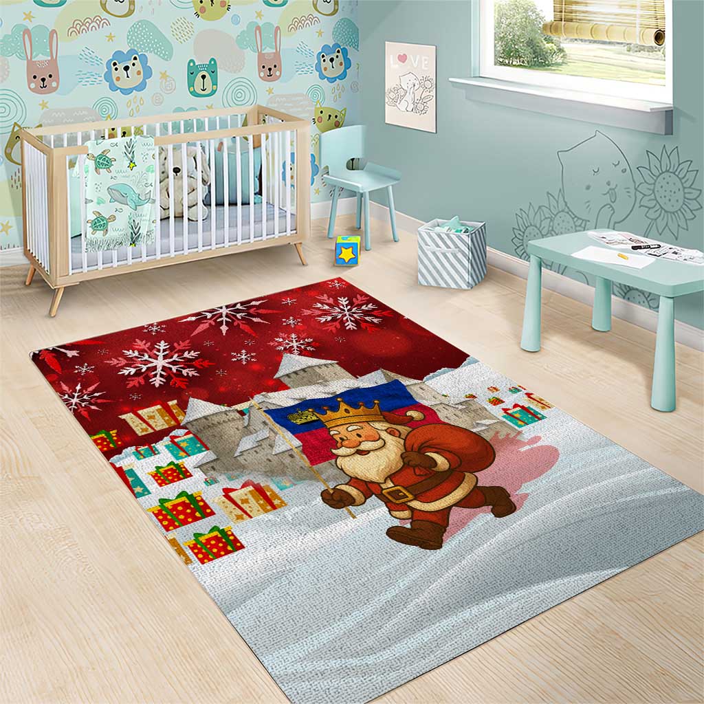 Liechtenstein Christmas Area Rug with Santa Claus Castle Snowflakes and National Flag - Wonder Print Shop