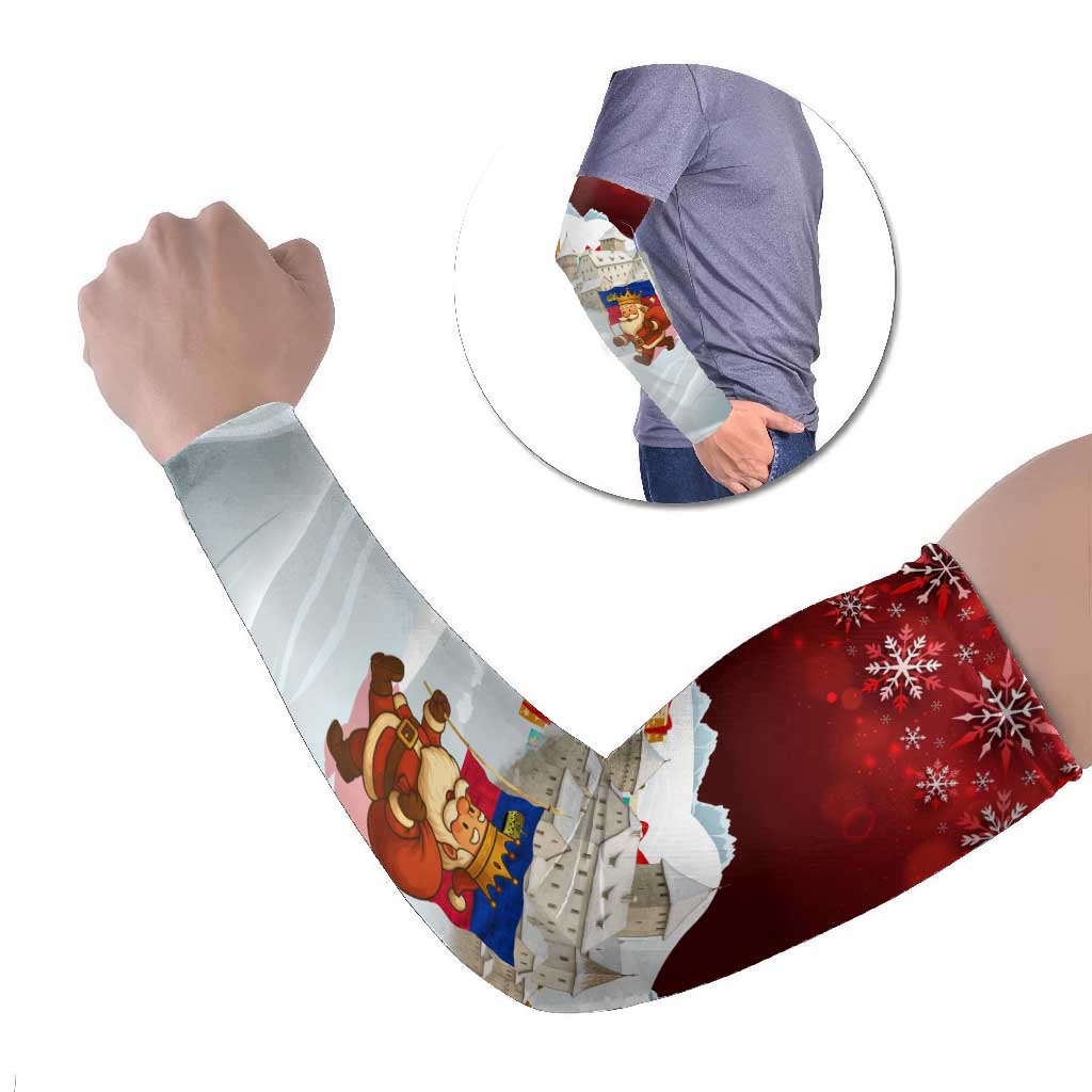 Liechtenstein Christmas Arm Sleeves with Santa Claus Castle Snowflakes and National Flag - Wonder Print Shop