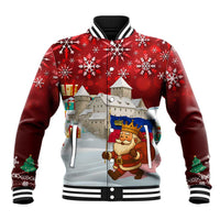 Liechtenstein Christmas Baseball Jacket with Santa Claus Castle Snowflakes and National Flag - Wonder Print Shop