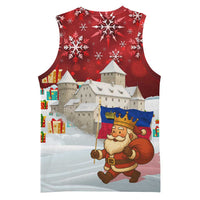 Liechtenstein Christmas Basketball Jersey with Santa Claus Castle Snowflakes and National Flag - Wonder Print Shop