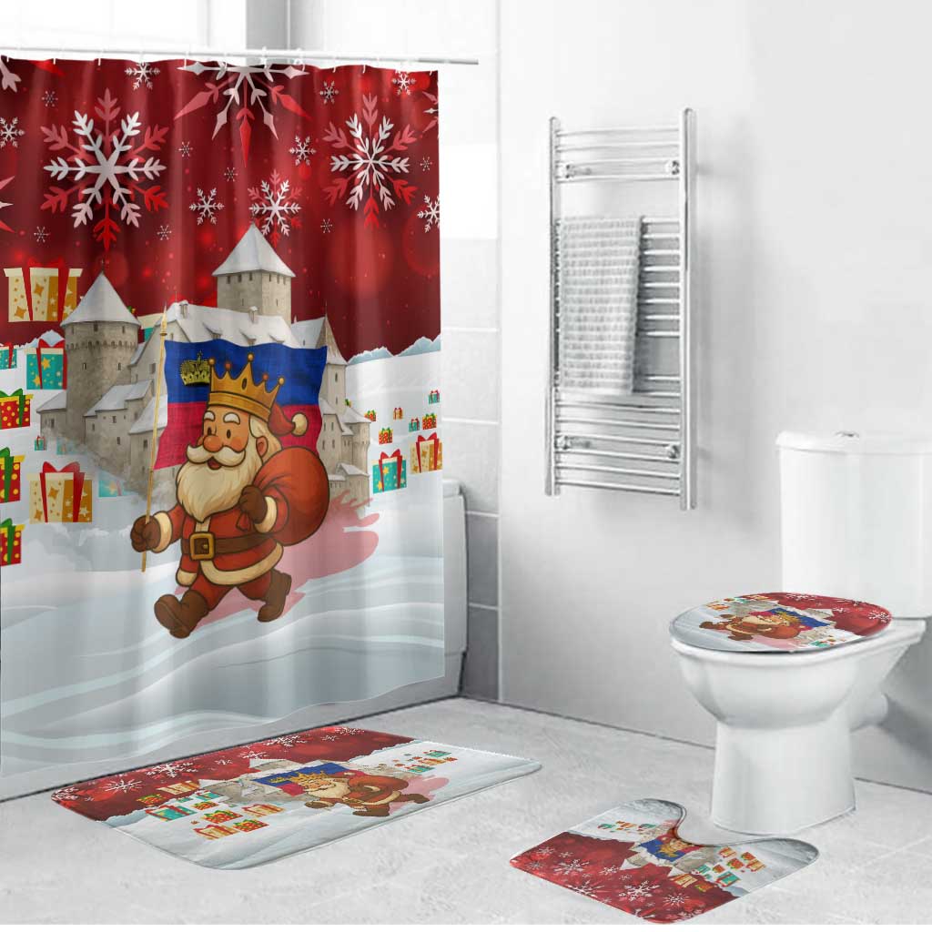 Liechtenstein Christmas Bathroom Set with Santa Claus Castle Snowflakes and National Flag - Wonder Print Shop