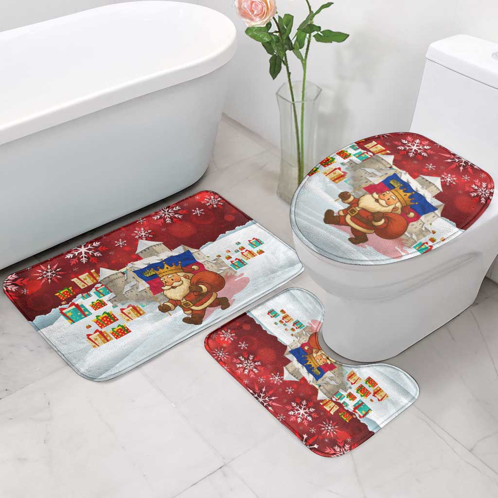 Liechtenstein Christmas Bathroom Set with Santa Claus Castle Snowflakes and National Flag - Wonder Print Shop