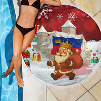 Liechtenstein Christmas Beach Blanket with Santa Claus Castle Snowflakes and National Flag - Wonder Print Shop
